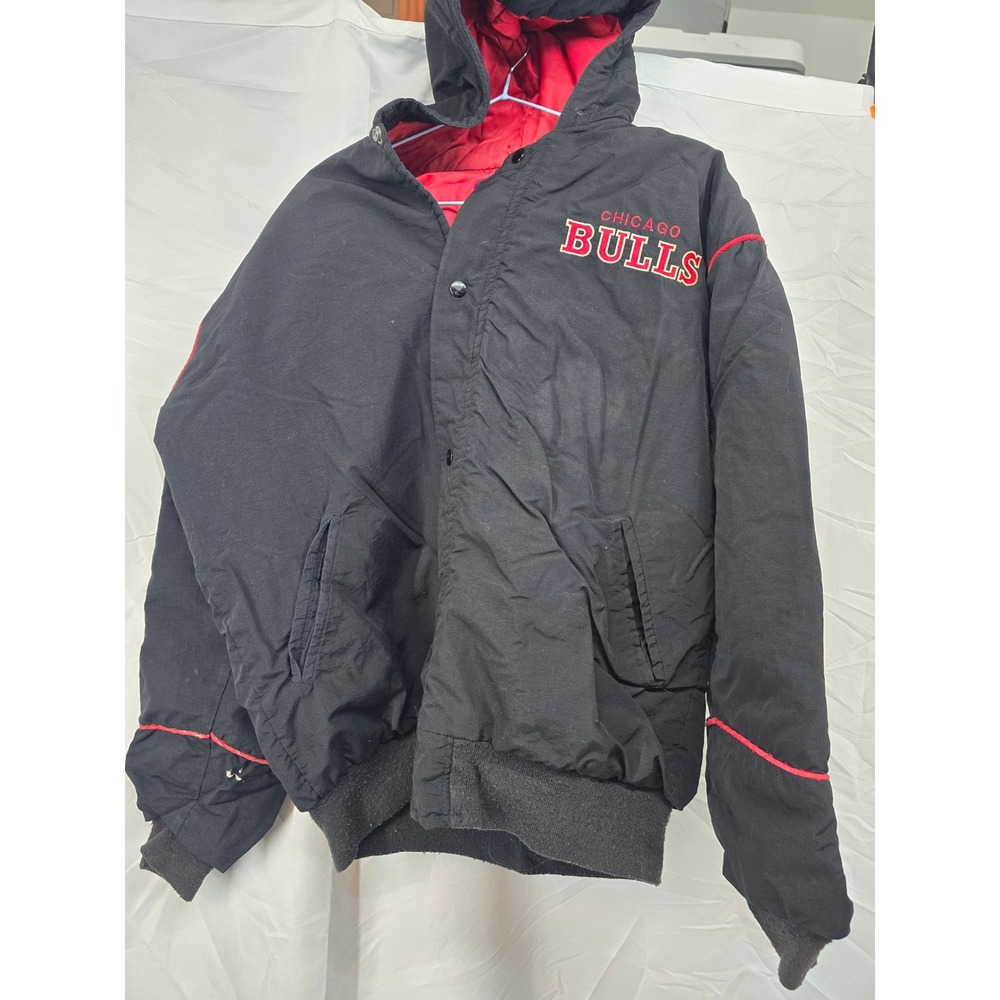 Vintage Chicago‎ Bulls Starter Hooded Jacket Black Red Mens Medium
